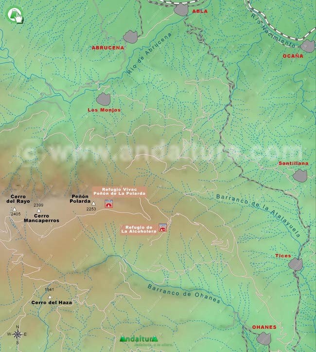Antiguo Mapa de los Refugios de Sierra Nevada de la zona Peñón de la Polarda - Antiguo Mapa de los Refugios de Sierra Nevada en Almería