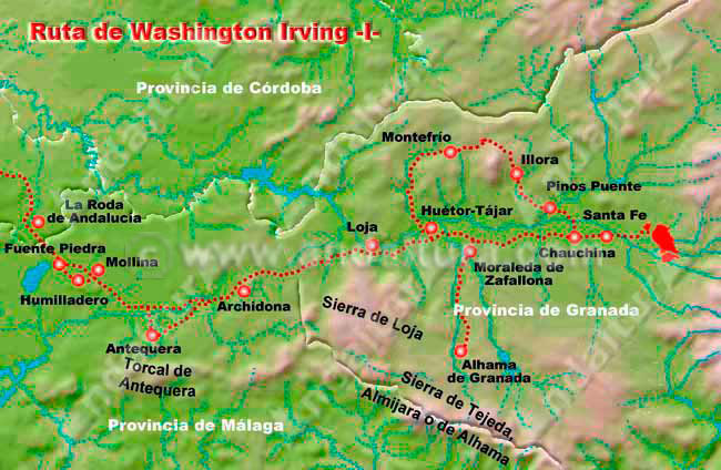 Legado Andalusí: Mapa de la Ruta de Washington Irving - Por Málaga y Granada -