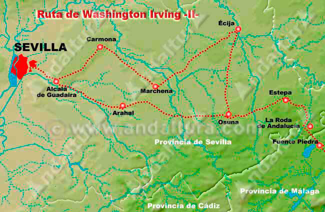 Legado Andalusí: Mapa de la Ruta de Washington Irving - Por Sevilla -
