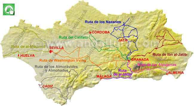 Mapa de las Rutas del Legado Andalusí en Andalucía