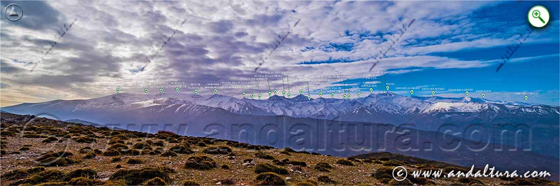 Teclea en la imagen para ampliar la vista de los Tresmiles de Sierra Nevada desde el Alto de Migueljos