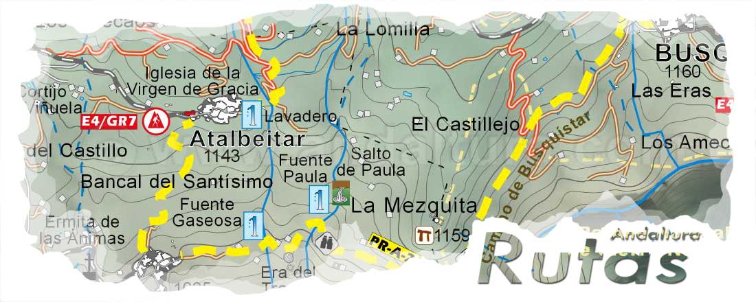 Cabecera de la Ruta de Senderismo por la Alpujarra de la Ruta Medieval de la Alpujarra del Pequeño Recorrido PR a 299 de Pórtugos a Busquístar