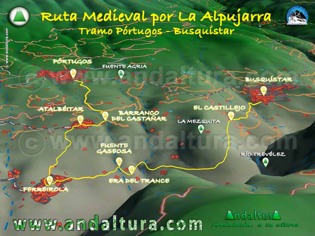 Imagen Virtual 3D del tramo de Pórtugos a Busquístar de la Ruta Medieval por la Alpujarra