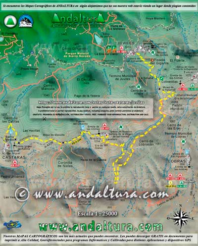 Mapa Senderismo Ruta Medieval Alpujarra: Acceso a Cástaras - Juviles
