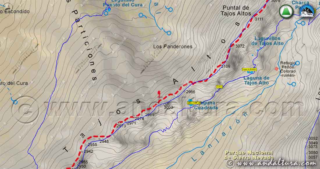 Mapa georefenciado y calibrado del Parque Nacional de Sierra Nevada con Track y Waypoint de nuestras rutas de Senderismo