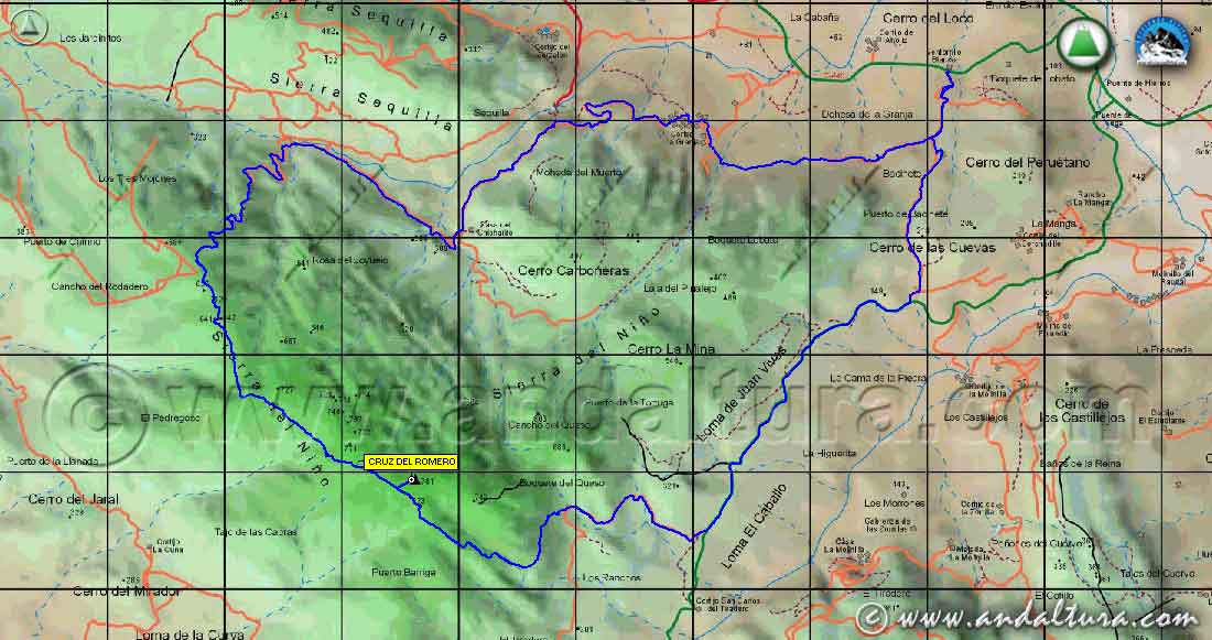 Mapa georefenciado y calibrado del Parque Natural Sierra de los Alcornocales con Track y Waypoint de nuestras rutas de Senderismo