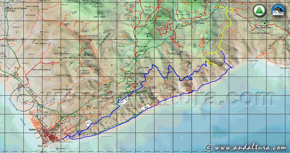 Mapa georefenciado y calibrado del Parque Natural del Estrecho con Track y Waypoint de nuestras rutas de Senderismo