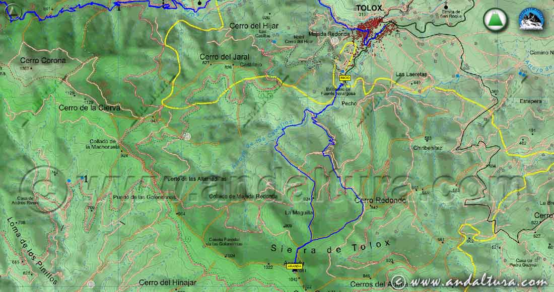 Mapa georefenciado y calibrado del Parque Nacional Sierra de las Nieves con Track y Waypoint de nuestras rutas de Senderismo