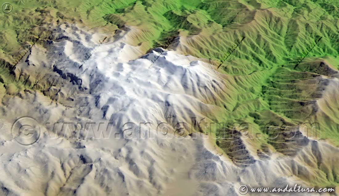 Plano y Mapas del Espacio Natural Sierra de las Nieves don una imagen Virtual 3D