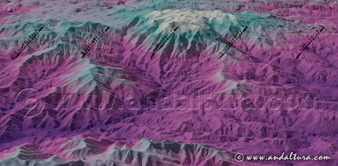 Plano de un Mapa con una Imagen Virtual en 3D del Parque Nacional Sierra de las Nieves