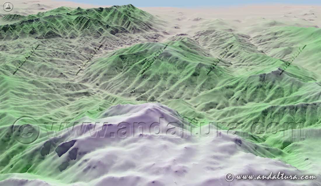 Plano de un Mapa con una Imagen Virtual 3D del Parque Nacional Sierra de las Nieves