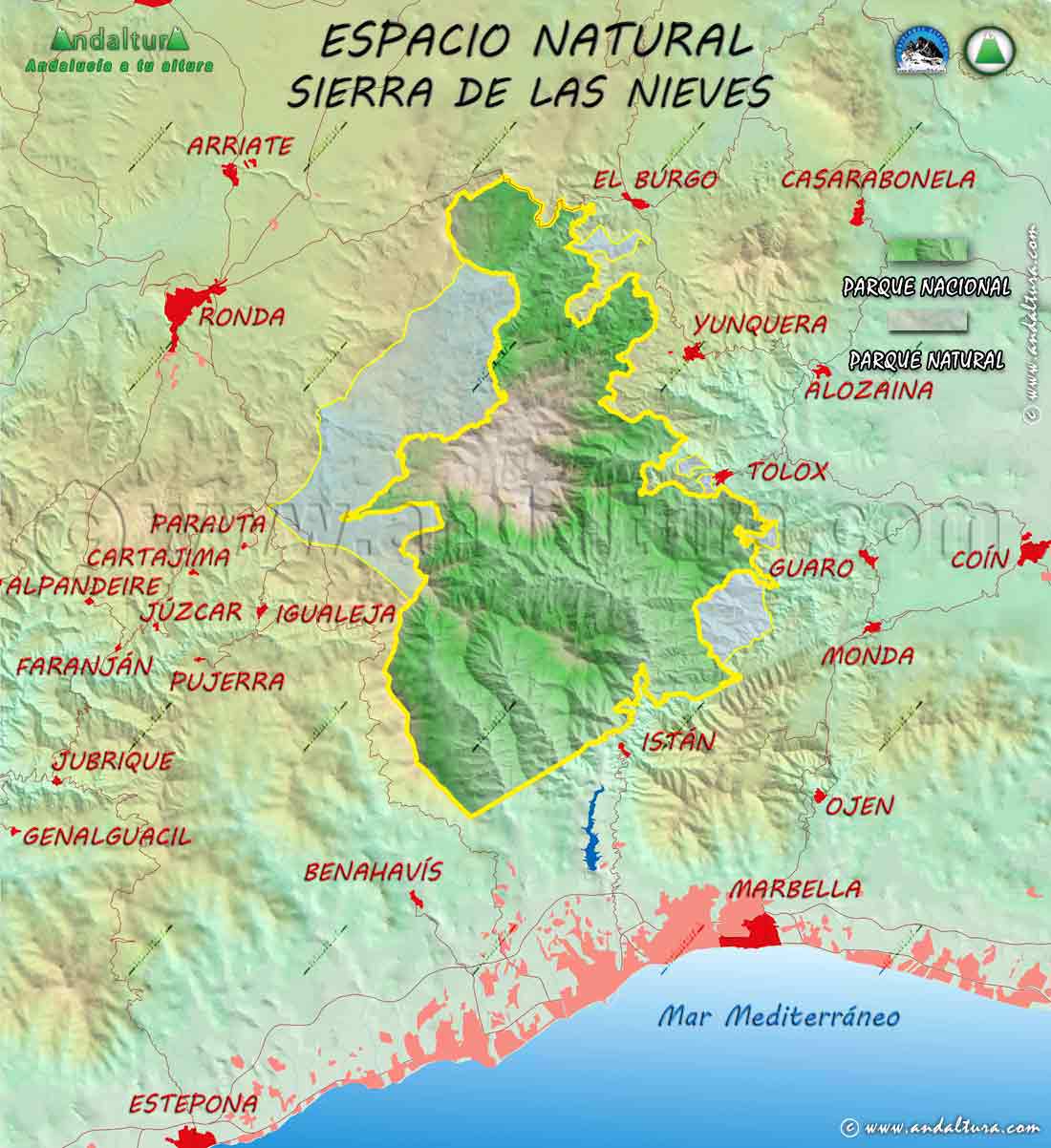 Mapa del Espacio Natural Sierra de las Nieves