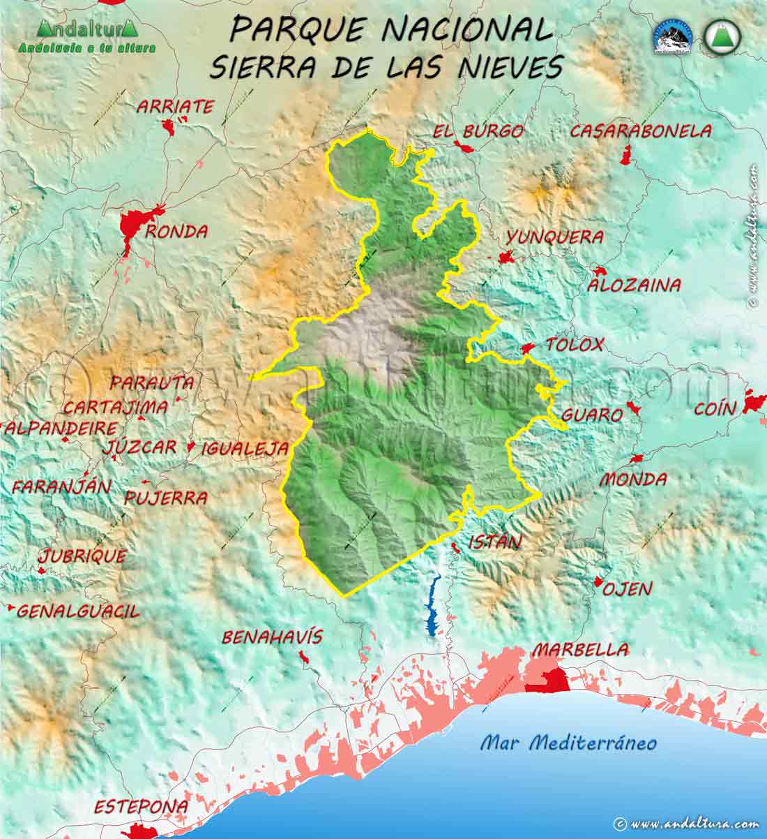 Mapa de situación del Parque Nacional Sierra de las Nieves