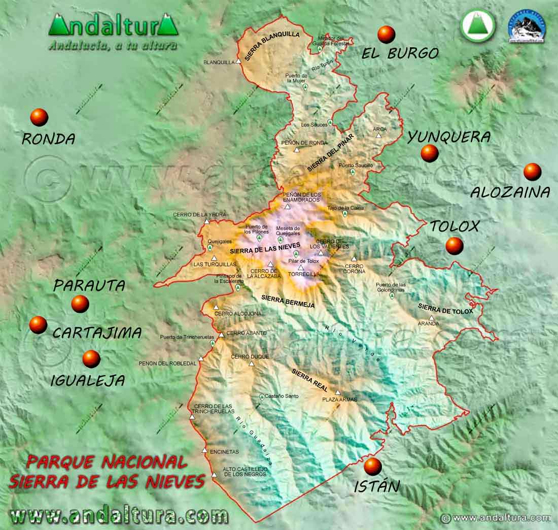 Mapa del Parque Nacional Sierra de las Nieves