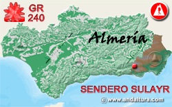 Mapa de Andalucía con la situación del Tramo Arroyo del Palancón - Hoya de los Carmonas del Gran Recorrido GR 240 Sendero Sulayr