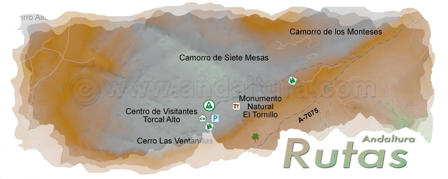 Cabecera con el Mapa de los accesos a las Rutas de Senderismo por el Torcal de Antequera