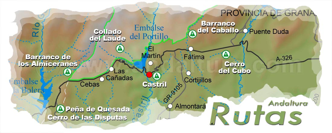 Cabecera con el Mapa de Accesos a las Rutas de Senderismo por Castril