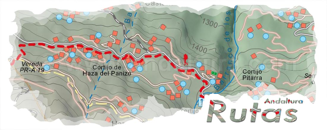 Cabecera del Mapa del Gran Recorrido GR 240 Sendero Sulayr del Tramo por Sierra Nevada Barranco de las Ánimas Centro de Visitantes El Dornajo