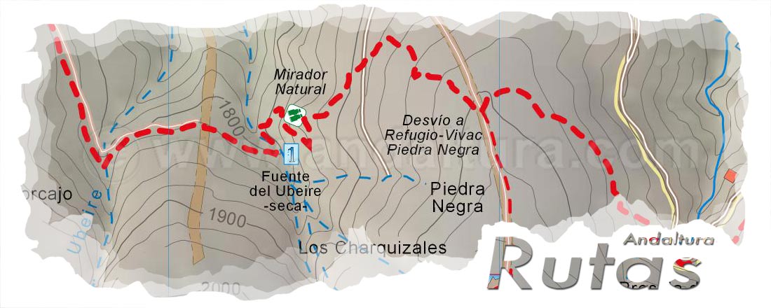 Cabecera del Mapa del Gran Recorrido GR 240 Sendero Sulayr del Tramo por Sierra Nevada Cuerda de Limones Fuente El Rosal