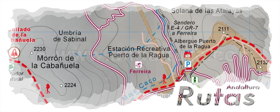 Cabecera del Mapa del Gran Recorrido GR 240 Sendero Sulayr del Tramo por Sierra Nevada Las Chorreras Collado de la Cabañuela