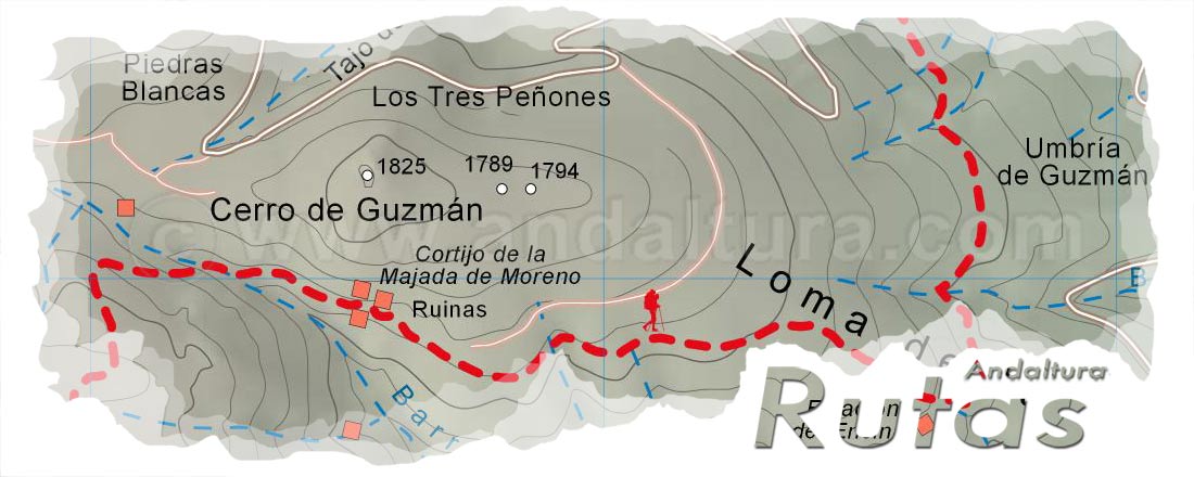 Cabecera del Mapa del Gran Recorrido GR 240 Sendero Sulayr del Tramo por Sierra Nevada Loma de Polarda - Prado de los Chortales
