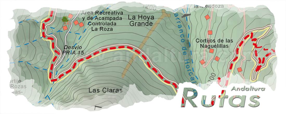 Cabecera del Mapa del Gran Recorrido GR 240 Sendero Sulayr del Tramo por Sierra Nevada Prado de los Chortales Cuerda de la Mina