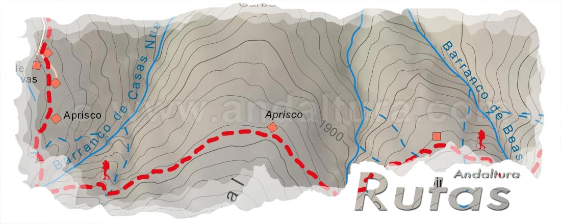 Cabecera del Mapa del Gran Recorrido GR 240 Sendero Sulayr del Tramo por Sierra Nevada Río del Pueblo - Loma de Enmedio