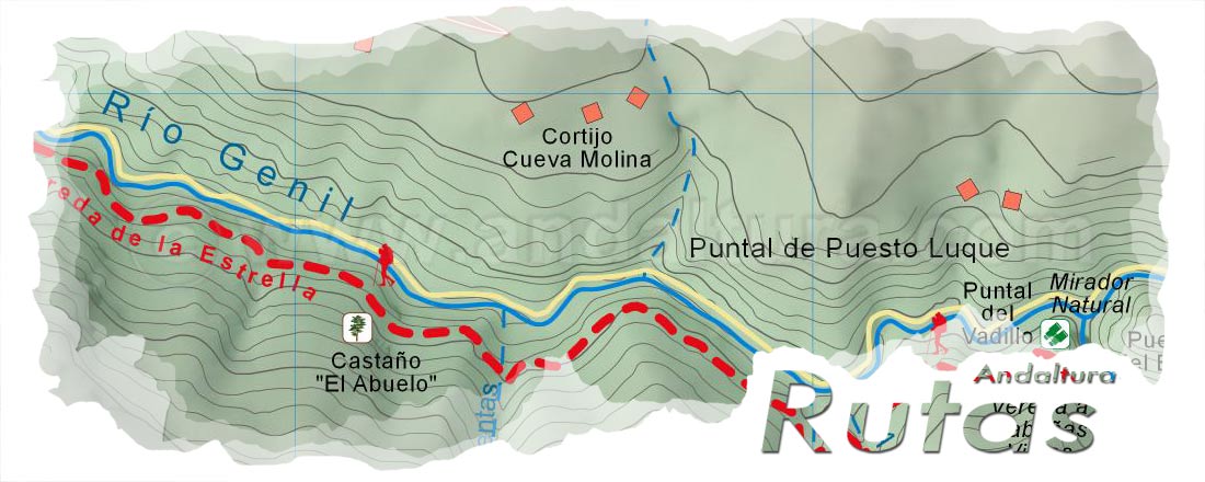 Cabecera del Mapa del Gran Recorrido GR 240 Sendero Sulayr del Tramo por Sierra Nevada Río Genil Barranco de las Ánimas