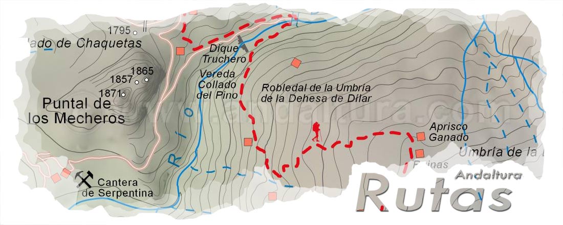Cabecera del Mapa del Gran Recorrido GR 240 Sendero Sulayr del Tramo por Sierra Nevada Collado de Martín - Toma del Canal de la Sevillana
