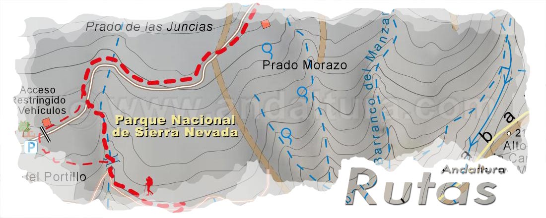 Cabecera del Mapa del Gran Recorrido GR 240 Sendero Sulayr del Tramo por Sierra Nevada Mirador Tajo del Ángel - Loma del Jabalí
