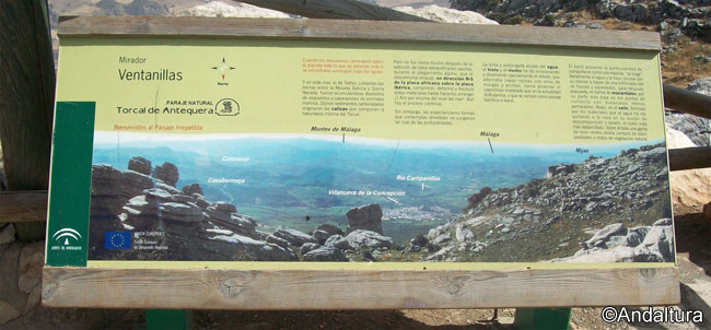 Cartel del Mirador de las Ventanillas - Rutas de Senderismo por el Torcal de Antequera