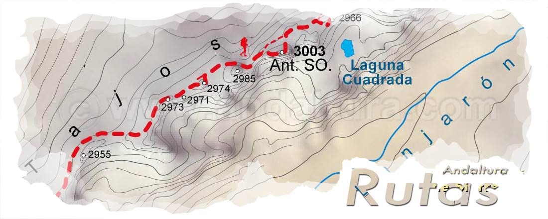 Cabecera con el Mapa Topográfico de la Ruta de Senderismo de la Integral de Sierra Nevada con el Tramo del Cerro del Caballo al Tozal del Cartujo