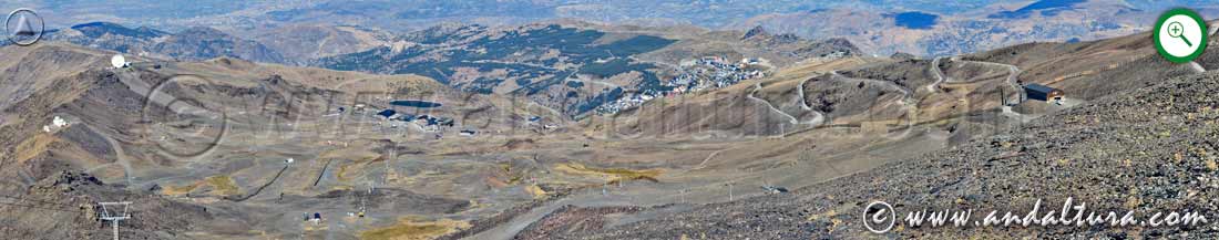 Imagen para ampliar del Valle de Monachil y la Estación de Esquí Sierra Nevada en la Ruta de Senderismo de la Integral de Sierra Nevada ascendiendo al Veleta