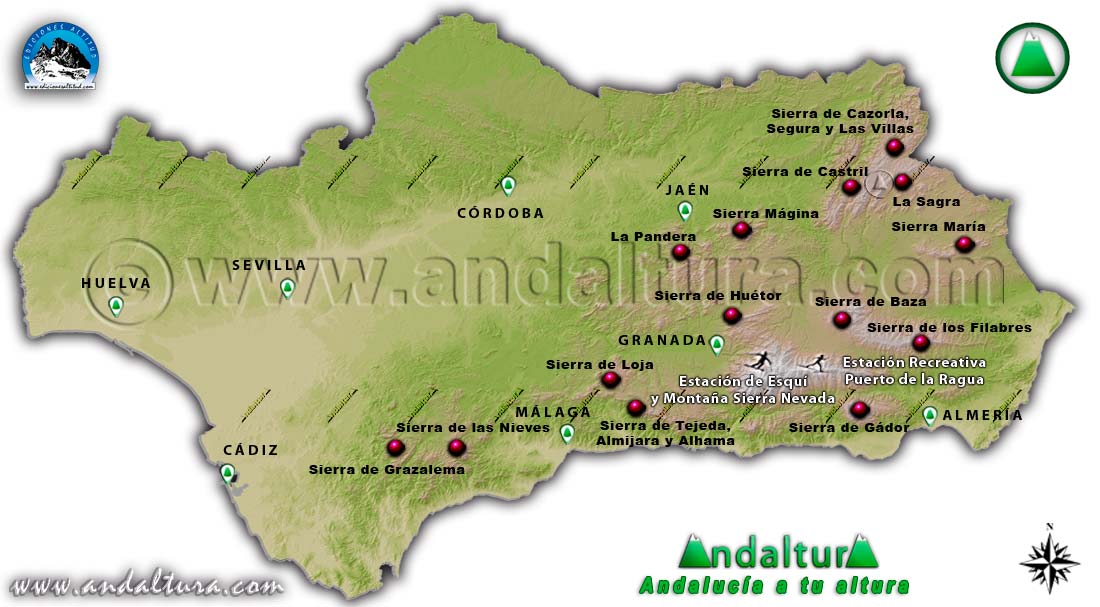 Mapa de Andalucía: Recorridos y Rutas en Raquetas de Nieve