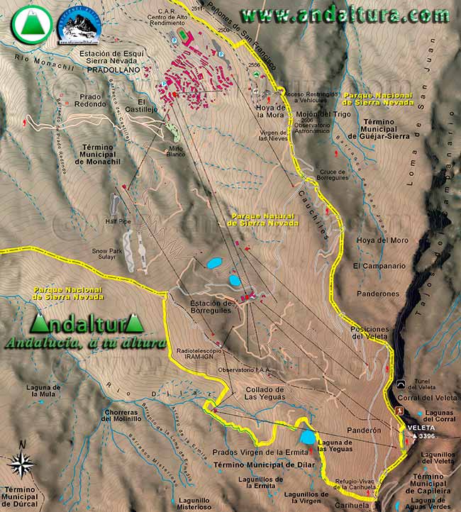 Mapa de los límites del Espacio Natural Sierra Nevada en la Estación de Esquí Sierra Nevada
