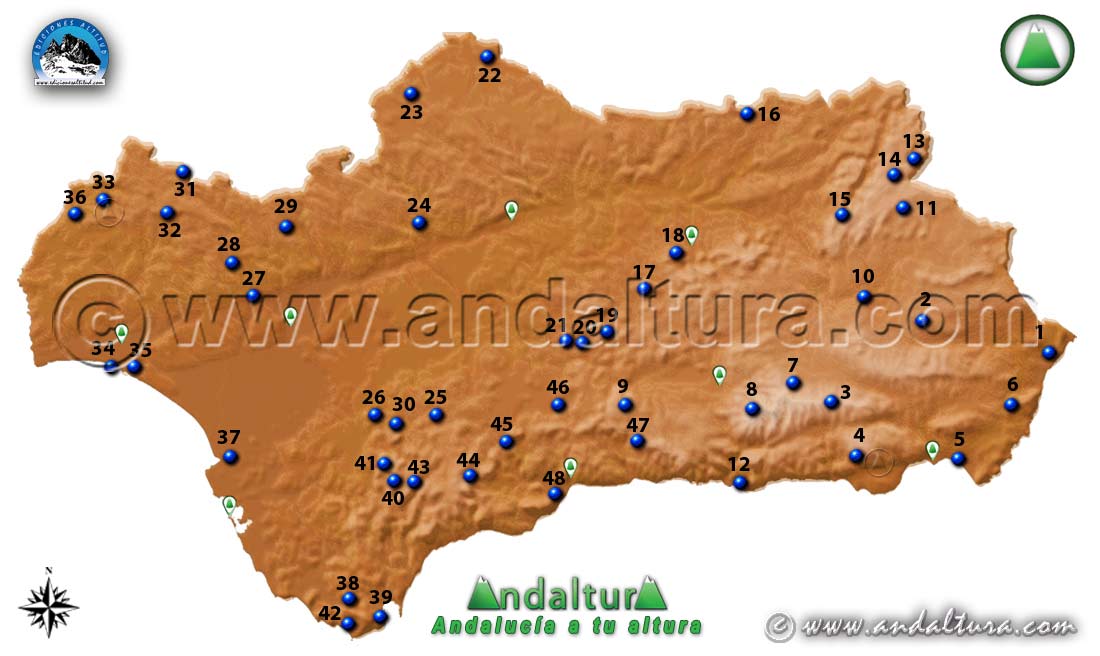 Mapa de las Mejores Rutas de Senderismo en Primavera por Andalucía