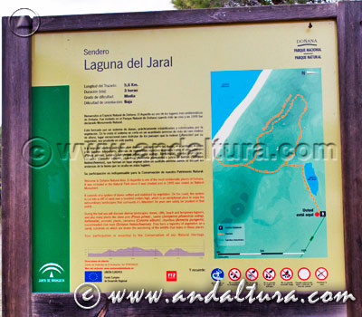 Cartel Sendero Laguna del Jaral y Acantilado del Asperillo