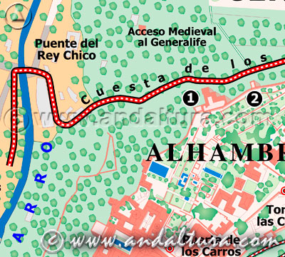 Ruta a pie del Paseo de los Tristes a la Alhambra