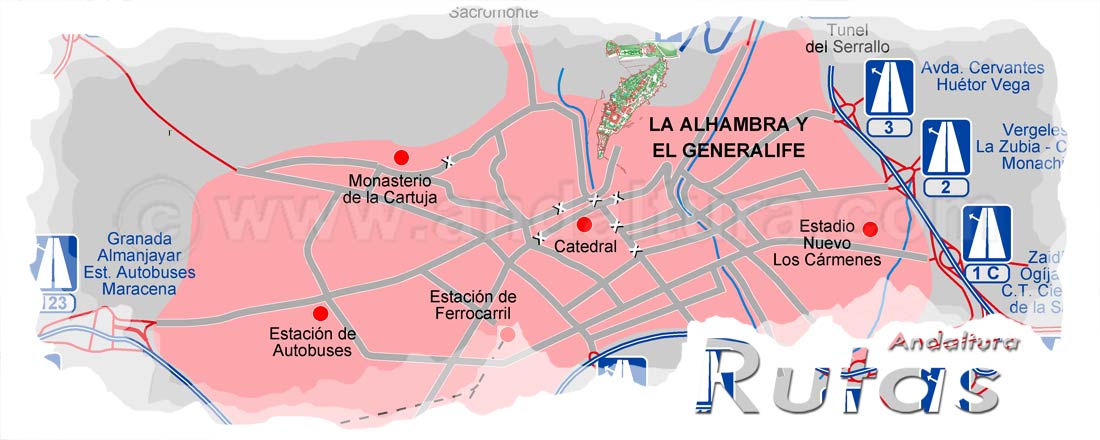 Cabecera de los accesos en coche desde las afueras de la ciudad de Granada