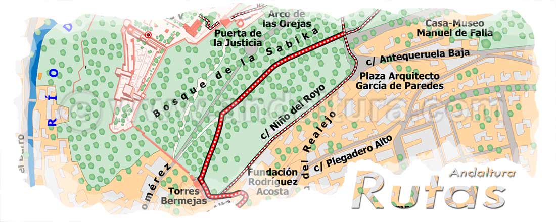 Cabecera de la ruta del Campo del Príncipe a la Alhambra por la Cuesta de Santa Catalina