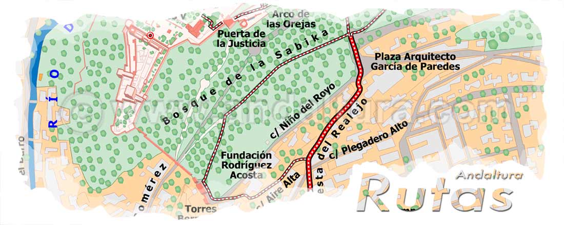 Cabecera de la ruta del Campo del Príncipe a la Alhambra por la Cuesta del Realejo