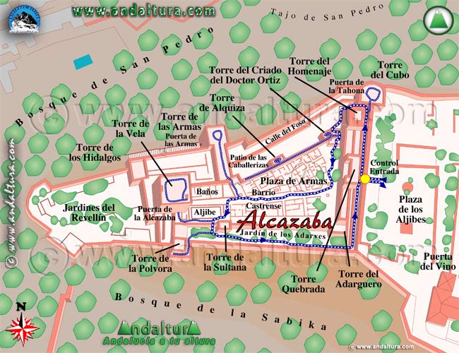 Mapa de la Alhambra: Recorrido - Visita de la Alcazaba de la Alhambra