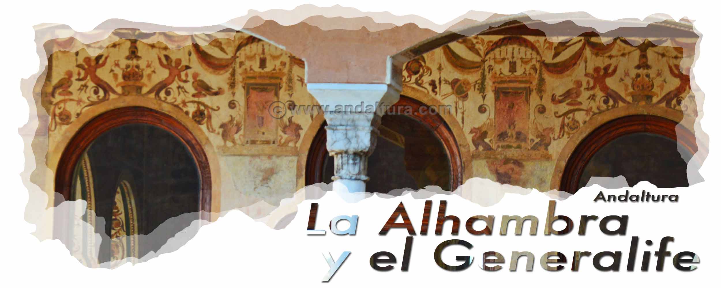 Pinturas exteriores del Peinador de la Reina - Cabecera Vistas de la Alhambra desde el Paseo de los Tristes