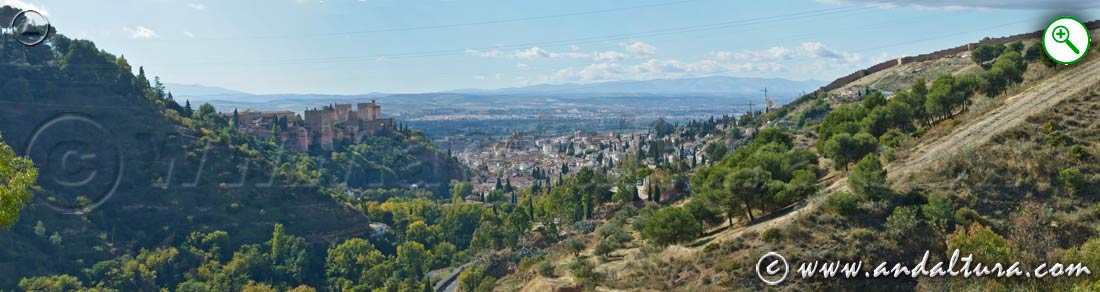 Vista de la Alhambra, el Valle Valparaíso y Granada desde la Abadía del Sacromonte
