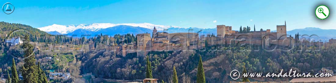 Vista de la Alhambra, el Generalife y el Veleta desde el Mirador de San Nicolás