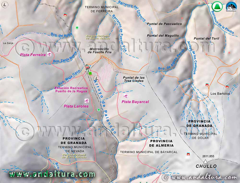 Mapa de Pistas de Esquí de Fondo en el Puerto de la Ragua
