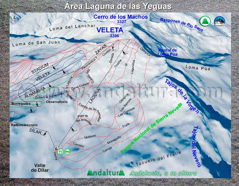 Mapa de la pistas y remontes del Área Laguna de las Yeguas