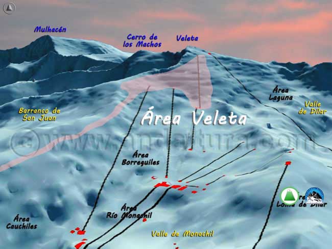 Mapa de situación del Área Veleta en Sierra Nevada
