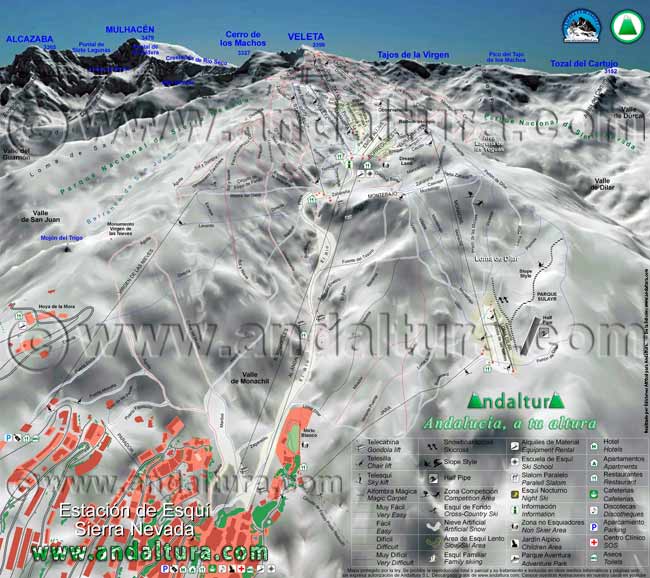 Plano de pistas de la Estación de Esquí Sierra Nevada