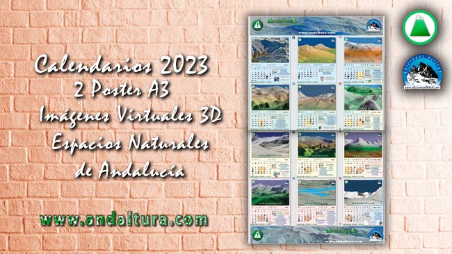 Modelo del Calendario del 2023 en formato A3 sobre Espacios Naturales de Andalucia